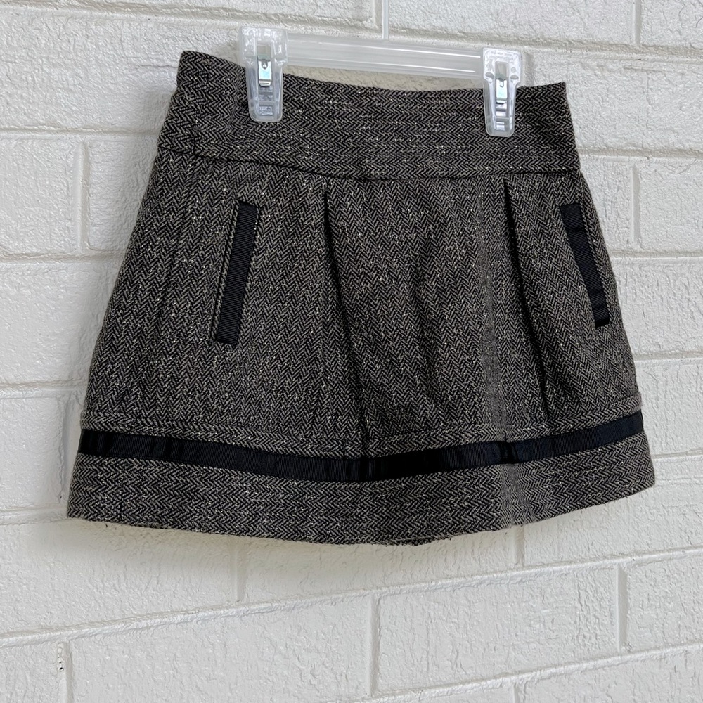 Amazing!!! Zara Kids Pleated Wool Skirt with Pockets and Black Ribbon